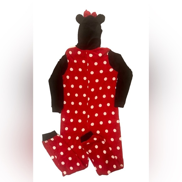 Disney Minnie Mouse Fleece One Piece Zip Hoodie Sleepwear Adult Large Cozy PJs - Picture 2 of 5